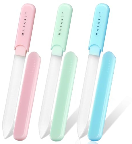 Makartt Nail Files - Glass Nail Files for Natural Nails, Double-Sided Reusable Sandblasted Fingernail Buffers with Case for Shape & Smooth Finish, Portable Manicure Gift Set, 3pcs Pink Green Blue