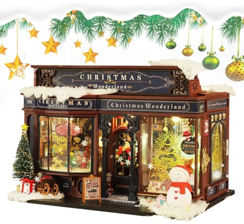 Generico Kit pour Maison de de Noël - Mini Maison en Bois Fai-de-Vous, Meubles et Arbre de Noël, Ensemble créatif Pratique pour Construire des modèles pour, Adolescents et Adultes