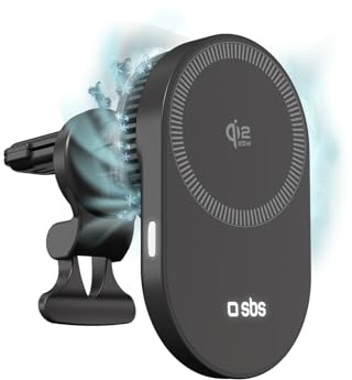 SBS Qi2 25W MagSafe Auto-Ladegerät, Magnetische Auto-Handyhalterung, Lüftungssteckplatz-Halterung, Schnellladung, USB-C-Stromversorgung, Ladegerät für iPhone, Android, Schwarz