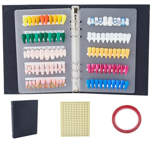 SUPERFINDINGS Libro de visualización de Color de Uñas Folleto de Exhibición de Uñas con Etiquetas Numeradas y Cinta Adhesiva para Muestras de Color de Arte de Uñas Cartón Presentación de Diseño