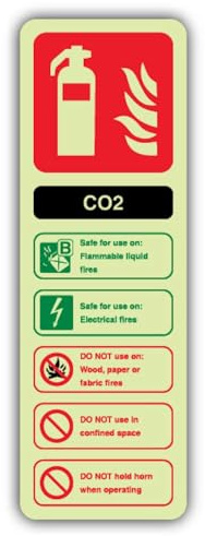 V Safety - Señal de seguridad fotoluminiscente de CO2 para extintor de incendios, 100 x 300 mm, vinilo autoadhesivo, doble brillo