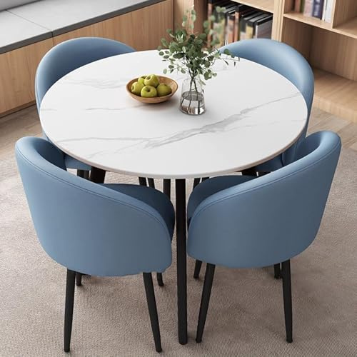 Blaues Besprechungstisch-Set mit 4 Stühlen, Schieferplatte und schmiedeeisernen Rahmen, ideal für Wohnzimmer, Büro, Restaurant – stilvolle Schreibtisch-Möbel