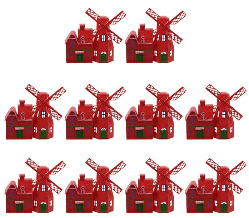 Sewroro Lot de 10 Moulins à Vent Miniatures Rouges en Plastique Décorations de Jardin Féerique Accessoires pour Micro-Jardin Paysager et Décor de Mini Chalet Sculpture Solide pour Pots