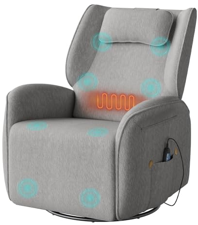 WOLTU Relaxsessel elektrisch, Massagesessel mit Liegefunktion, Grau | Fernsehsessel mit Wärme- und Massagefunktion, Fußstütze & 2 Seitentaschen, drehbar, bis 150 kg, für Wohnzimmer Schlafzimmer