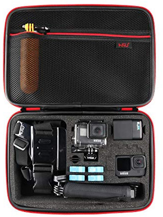 HSU Tragetasche Tasche für Action Kameras, Aufbewahrungstasche für Hero 12/11/10/9/8/7/6/5/4/3/Zubehör (L,Schwarz/Rot)