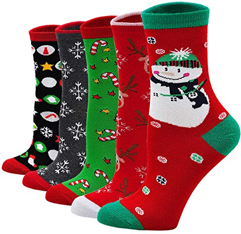 Chaussettes Fantaisie Femme Cadeau Noël: Coton Doux Chaussette Animaux Femme Soquettes à Mignon Rigolo Drôle Motif, 36-41, 5 Paire