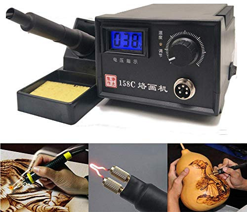 220V 60W Pyrographie Maschine Professionelle Holzverbrennung Handwerk Holzverbrennungs-Kit mit 20 Stück Pyrographie-Spitzen und 1 Kolben für Holz Leder Kürbis (Digital Display mit 1 Buchse)