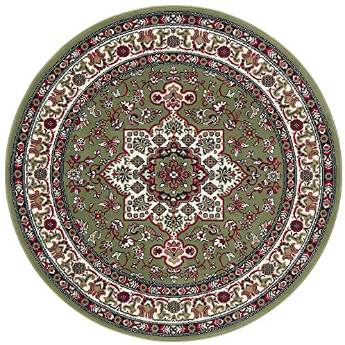 Nouristan Mirkan Orient Teppich Rund – Wohnzimmerteppich Orientalisch Kurzflor Vintage Orientalischer Teppich für Esszimmer, Wohnzimmer, Schlafzimmer – Grün, 160cm