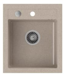 VBChome Spülbecken Beige 43 x 50 cm Granit Einzelbecken Einbauspüle gesprenkelt reversibel Verbundspüle + Siphon Waschbecken