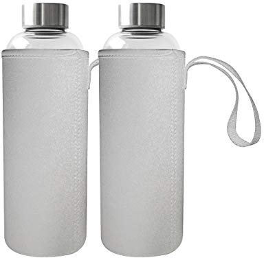 Rosenstein & Söhne Borosilikat Trinkflasche: 2er-Set Trinkflaschen, Borosilikatglas, Neopren-Hülle, 750ml, BPA-frei (Flasche mit Schraubverschluss, Trinkflaschen aus Borosilikat-Glas)