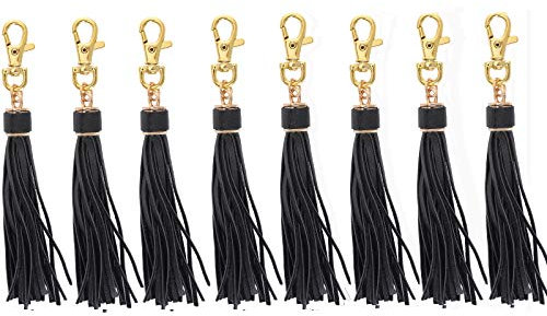 5.9'' 8pcs PU Leather Tassel With Lobster Swivel, Keychain For Handbag Phone Car Key Jewelry DIY GD189, Black, 5.9 inch