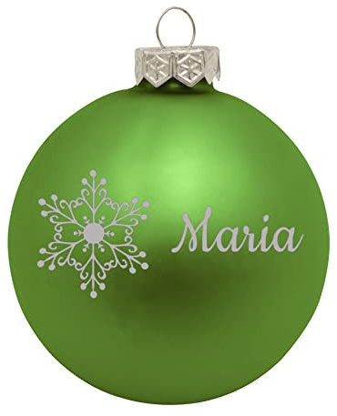 Deitert Weihnachtskugel mit Wunschtext Gravur, Ø 8cm, personalisierte Christbaumkugel aus Glas (matt), Individueller Weihnachtsbaumschmuck Namen oder Spruch, Schneeflocken-Motiv, Hellgrün