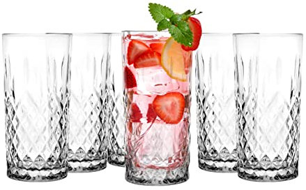 Glasmark Krosno Juego De Vasos Grandes De Cóctel 6X300Ml Vasos Transparentes Para Zumo Y Refrescos Con Efecto Cristal