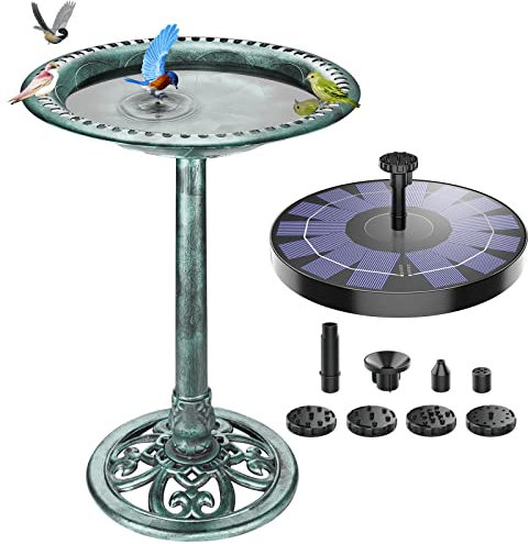 AMZtime Abbeveratoio per uccelli a energia solare, resistente all'inverno, con fontana solare da 2,5 W, per esterni, abbeveratoio per uccelli selvatici, abbeveratoio per uccelli, giardino (verde)