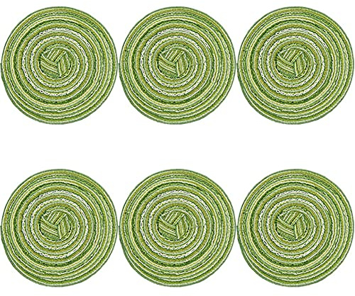 SCF2017 Set mit 6 runden gewebten Baumwollgarn-Untersetzern für Getränkebecher, 11 cm, kleine niedliche Tischsets (grün)