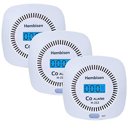 Lot de 3 détecteurs de monoxyde de carbone – Hembisen CO Détecteur d'alarme Moniteur à batterie avec affichage numérique pour maison, cuisine, restaurant, hôtel, bureau