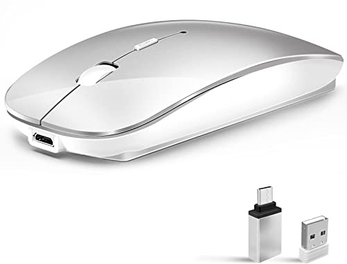 Vxeei Ratón inalámbrico para ordenador portátil, mouse Bluetooth para MacBook, color plateado