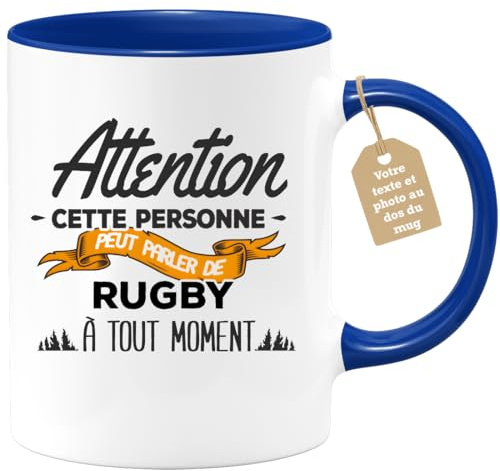 quotedazur Café-Croissant - Mug Personnalisé Tasse Cadeau Noël Cette Personne Peut Parler De Rugby À Tout Moment - Bleu/Céramique