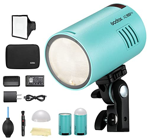 GODOX Blue AD100Pro Kit de lampe stroboscopique pour studio photo 100 W Tête ronde TTL HSS Léger Portable Compact Lampe de modélisation de flash + Diffuseur dôme