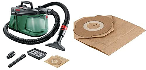 Bosch Handstaubsauger EasyVac 3 (700 Watt, 3 L Staubbehälterkapazität, im Karton) + Bosch 5x Papierfilterbeutel (Zubehör für Staubsauger EasyVac 3)