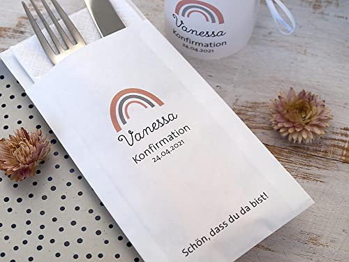 10 Stück personalisierbare Bestecktasche Besteckhülle Jugendweihe Konfirmation Firmung Geburtstag jeder Anlass apricot