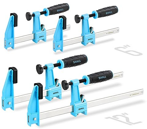 SHALL Schraubzwingen Set 4 Stück,Spannweite 150/300mm, Spannkraft 272kg（660 Pfund）, Aus Edelstahl，Präzises Fixieren von Holzwerkstücken