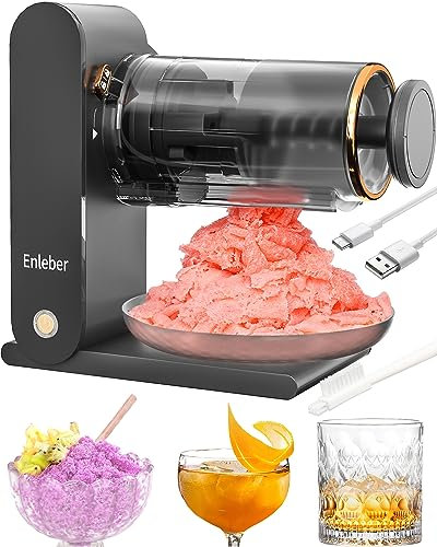 Enleber Broyeur à Glace et Machine à Glace Pilée Portable, Machine a Granita, Cocktails, Sorbets,Smoothie Maker - sans BPA Noir