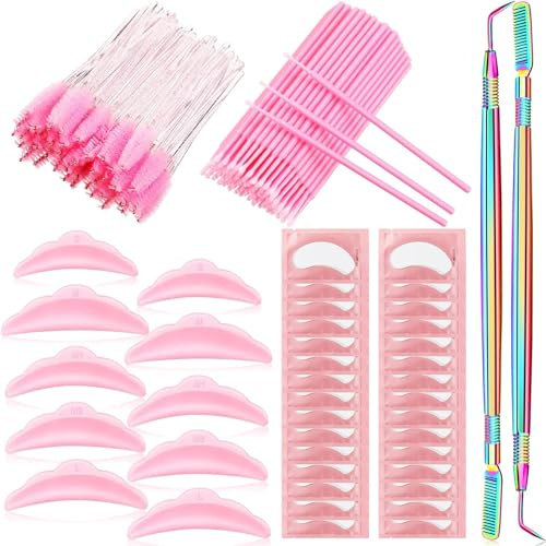 232 Pieces Lash Lifting Set, 50 Lash Lift Rods Silicone Eyelash Pads 2 Eyelash Separator Tool with Separating Comb 100 Micro Swabs 50 Crystal Mascara Brushes 30 Pairs Eye Pads for Eyelash Extension