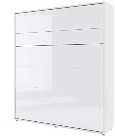 Homlando Lenart Schrankbett Bed Concept BC13 180x200 cm - Vertikal Schrankklappbett - Schrank mit integriertem Klappbett - Wandbett mit Lattenrost - Murphy Bed (Weiß Matt/Weiß Glänzend)