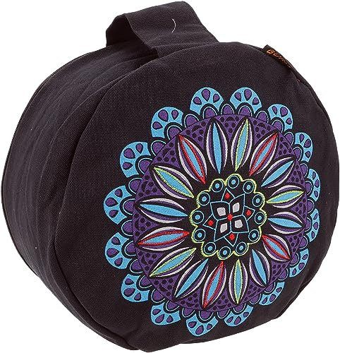 GURU SHOP Cojín de yoga, cojín de meditación estampado con relleno de espelta, negro, 13 x 30 x 30 cm, cojín de meditación y cojín