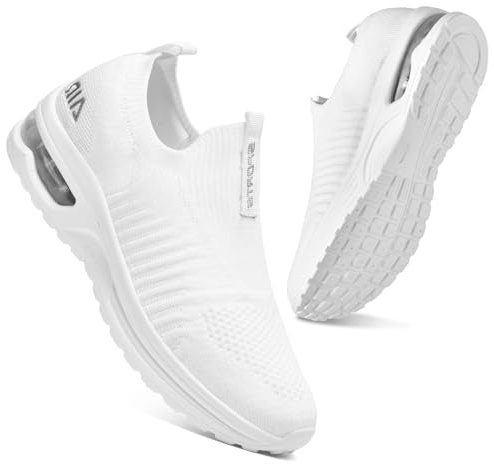 Femme Basket Mode Respirantes Slip on pour Sneakers Femmes Sports en Salle Sneakers,Tout Blanc,38 EU