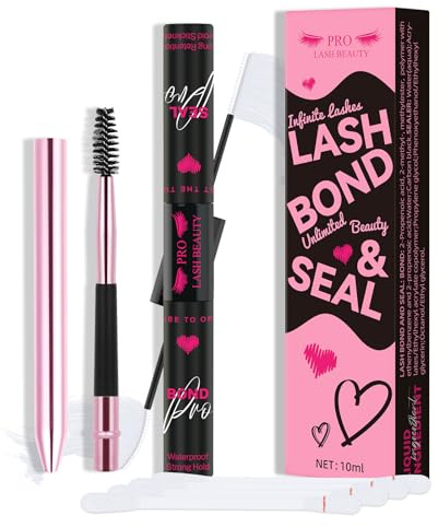 PROLASHBEAUTY Bond and Seal Waterproof Strong Hold Lash Glue for Lashes | 5ml+5ml,Latex-Free,Eyelash Glue,Strong Hold for 72 Hours,Long Lasting,Waterproof, For DIY Eyelash Extensions, Clear Bond Seal