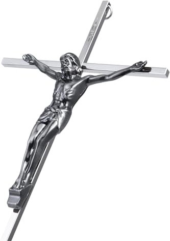ALDENTA Kruzifix-Wandkreuz, Metall, katholisches Kruzifixkreuz für Wand, 25,4 cm, glänzendes Silber
