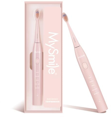 MySmile DY156 Electric Toothbrush for Adults, Rechargeable Sonic Automatic Toothbrush Portable with 2 Brush Heads, 2 Mins 5 Modes Smart Timer, 45000VPM, One Charge for 60 Days (Pink, 1)