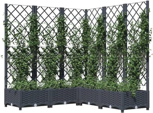 Garden Planter With Trellis, Corner Trellis Planter, Gardening Balcony Patio Raised Bed For Climbing Plant Vegetable, Garden Wooden Flower Box Dark Grey
