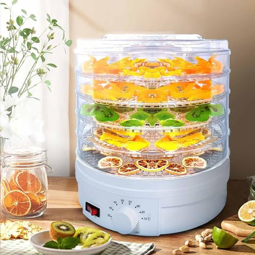 Deshidratador de alimentos, deshidratador de frutas, verduras y hierbas, 345 W, 5 bandejas, sin Bpa, regulación de la temperatura(35-70°C), eléctrico secador de alimentos, plástico, blanco