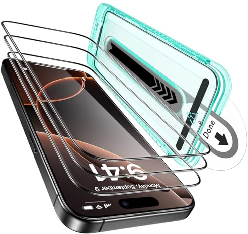 ESR für iPhone 16 Pro Max für Panzerglas, Displayschutzfolie aus gehärtetem Glas, 3 Stück, [9H Härte] [Militärnorm bruchsicher] Vollflächige Folie mit Flawless Fit Ablage, HD klar, Kratzfest | Militärnorm-Schutz, 9H gehärtetes Glas, Kratzfest, Vollflächig Displayschutzfolie, Schnellinstallation HD-Klarheit
