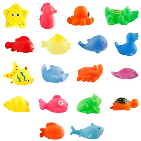 Tabanzhe 18PCS Bath Animal Set,Cute Bathtub Learning Ocean Animals,Colorful Bathroom Pool Sensory Floating Animal Squirters Gifts