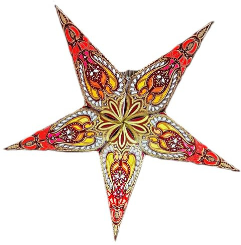 YEPSIO Grande lanterne étoile en papier à suspendre pour décoration de Noël, mariage, maison, fête d'anniversaire (doré pailleté, orange, marron multicolore)