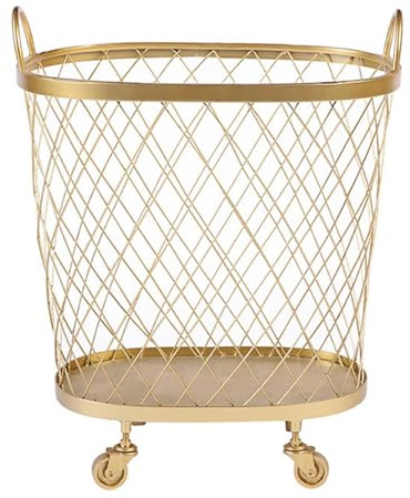 GAOXIAO Gold Wäschekorb mit Rollen, Runder Wäschekorb aus Metallgeflecht auf Rollen, Drahtkorb auf Rädern 360 Grad Lenkung, Korb für Schmutzwäsche Im Badezimmer Aufbewahrungsrahmen A 55 x 45 x 38.5 cm