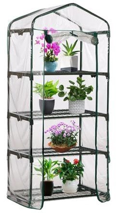 Pequeño Invernadero para Exteriores,Pequeño Invernadero, Invernadero de jardín con ruedas de bloqueo, 3/4 niveles, Cubierta con cremallera, estantes de acero para plantas, tienda de cultivo, invernade