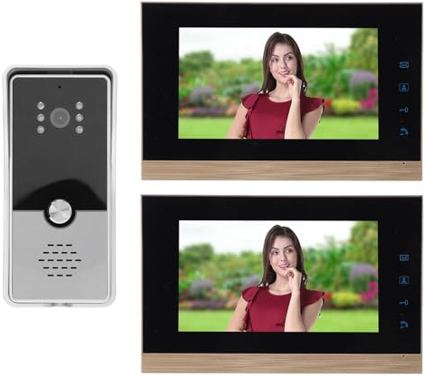 di Videocitofono, Monitor da 7 Pollici Videocitofono con Telecamera, Citofono Bidirezionale per Interni Ed Esterni per Villa, Ufficio Domestico, 1 Telecamera 2 Schermi (argento