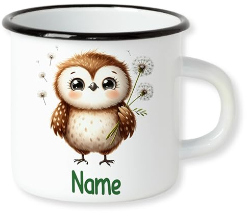GRAZDesign Emaille Kinderbecher mit Namen personalisiert für Kinder Mädchen und Jungen Eule 250ml