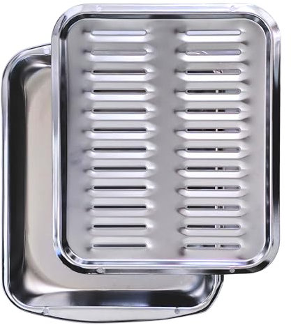 Broiler Pan for Oven 16.75” x 13” - Broiling Pan for Oven With Rack Withstands High Heat - Drip Tray Drains Fat and Circulates Heat - Broil and Grill Perfectly With Heavy Duty Broiler Pans (Silver)