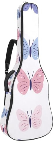 KengjuTesu 43 Zoll Akustikgitarre Softcase mit Rucksackgurt und 2 Taschen, handgezeichnete Schmetterlinge, keine Polsterung, Rucksack, wasserdichtes Oxford-Tuch, Bassgitarre, Gigbag für klassische