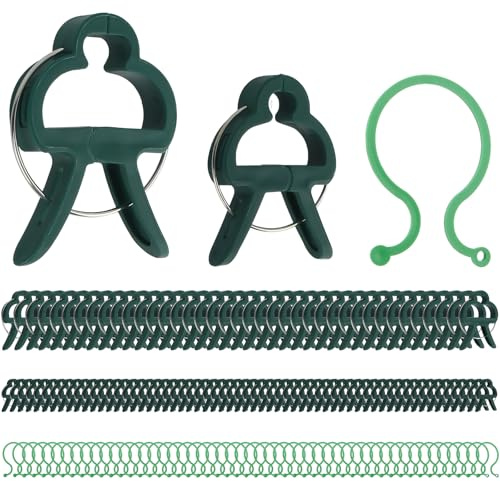 100Stk Tomatenhalter Stabilisierungsclips, 60 Trompete + 40 Größe Pflanzenclips Spiralen Set with 50 Spiral Supports, Kletterpflanzen Halterung, Wiederverwendbare Gartenspiralen für Pflanzen Blumen