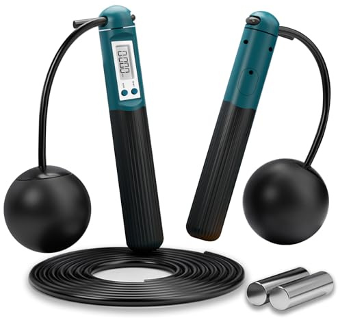 2 in I Cordless Skipping Ropes for Adults，Tubasion Weighted Skipping Rope with Counter, Silicone Handle Cordless Jump Rope, Digital LCD Display Ropeless Skipping Rope for Women Men Kids