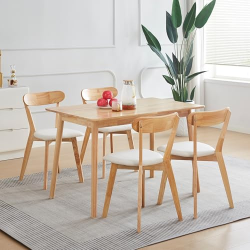 Solid Wood Dining Room Set for 4 Modern 5 Pieces Dining Table with Chairs Set Rectangular Kitchen Table and Chairs Set for Home Kitchen, Apartment and Resturant (Wood- Louis With Cushion)