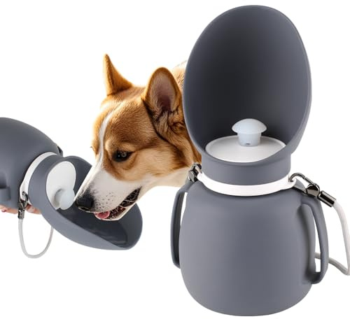 NAMSAN Hunde Trinkflasche 800ML Hunde Wasserflasche für Unterwegs Faltbare Hundetrinkflasche Tragbare Haustier Wassernapf für Outdoor-Aktivitäten - Grau