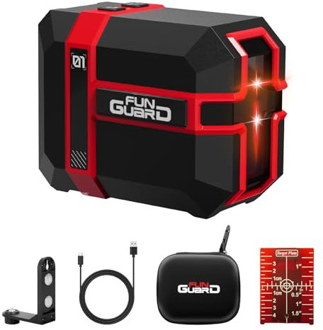 Funguard Livella Laser Autolivellante 360, Livello Laser Rosso Modulo Laser Doppio 35M, 3 Modalità per Passare Orizzontale/Verticale, Modalità a impulsi, USB Ricarica, IP54 per Cantieri,DIY